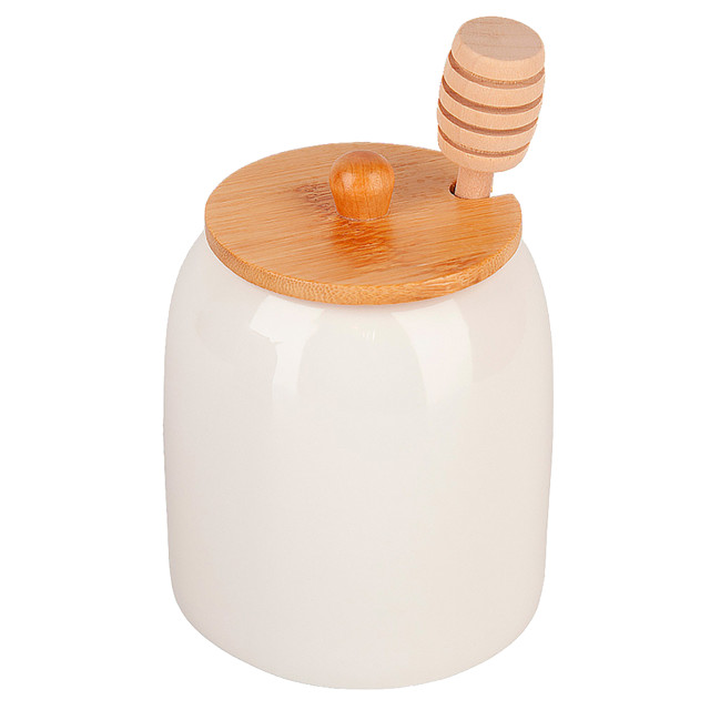 банка для меда NOUVELLE HOME Naturel 0,38л 9х9х11,5см с ложкой фарфор бамбук
