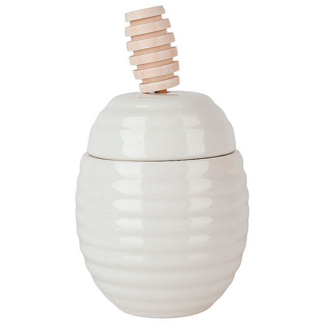 банка для меда NOUVELLE HOME Naturel 0,29л 9х9х11см с ложкой фарфор бамбук